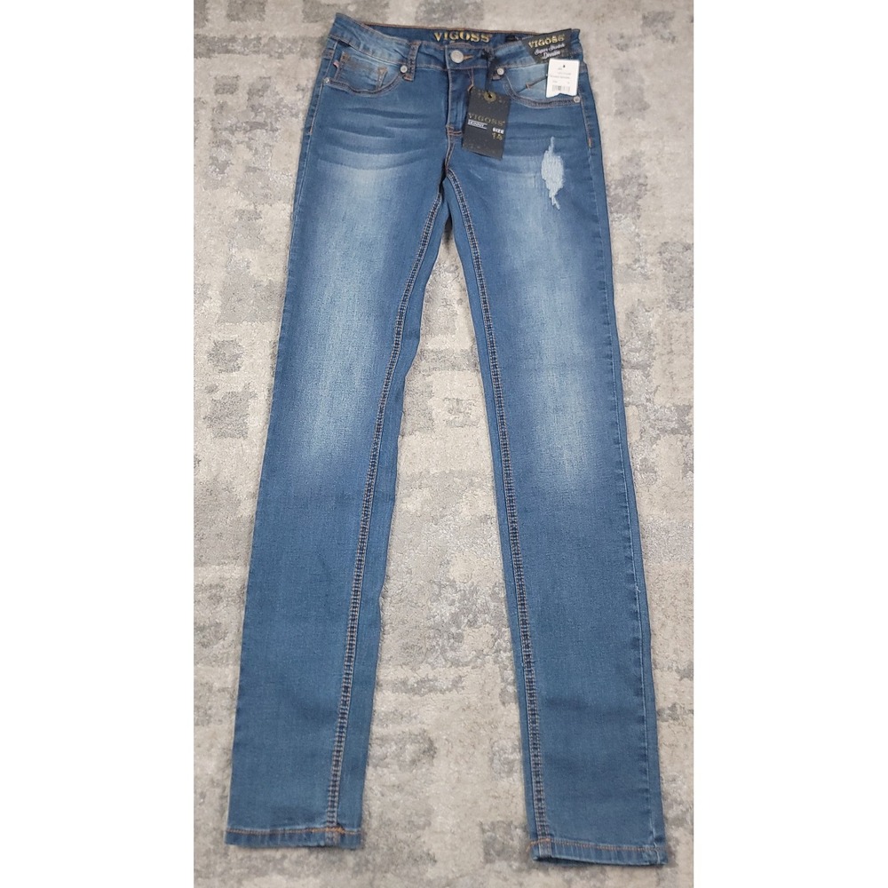 NWT Vigoss The Jagger Girls Skinny Stretch Blue Denim Jeans Sz 14 27x29.5